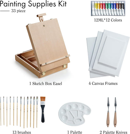 ARTIFY Adjustable Beechwood Tabletop Painting Easel, Wooden Sketch Box Easel, Desktop Artist Easel for Drawing (Easel Box)
