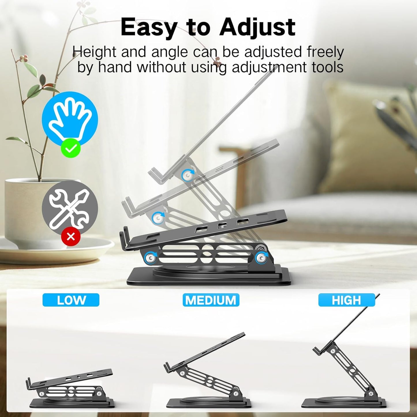 Adjustable Laptop Stand for Desk, Metal Foldable Laptop Riser Holder, Portable Desktop Book Stands, Ventilated Cooling Computer Notebook Stand Compatible with 10-15.6” Laptops