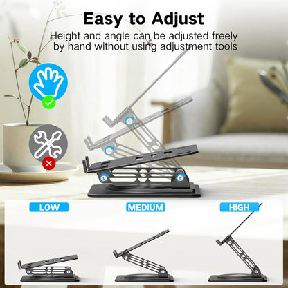 Adjustable Laptop Stand for Desk, Metal Foldable Laptop Riser Holder, Portable Desktop Book Stands, Ventilated Cooling Computer Notebook Stand Compatible with 10-15.6” Laptops