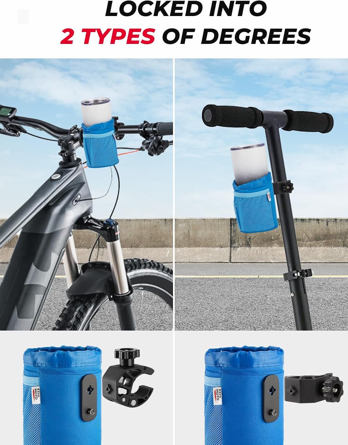 KEMIMOTO Motorcycle Cup Holder, Oxford Fabric Motorcycle Drink Holder with 0.6"-1.5" Alligator Clamp, Universal Water Bottle Cup Accessories for Bike, ATV/UTV, Scooter, Boat, Walker