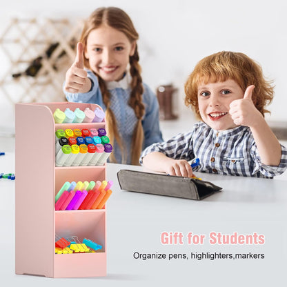 Asten Pen Holder, Pencil Holder for Desk, Pen Organizer for Office, School, Desktop, Large Capacity Pen Storage Organizer with 5 Compartment for Pens, Markers, Makeup Brush, Cosmetics (Clear, 3 Pack)