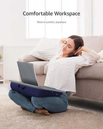 Lap Desk, Portable Laptop Stand with Washable Cushion, Fits up to 17 inch Laptop, with Device Ledge and Phone Holder, Use on Bed,Couch, Sofa, Floor, Home Office– ISTUDYNITURE (Large, Black)