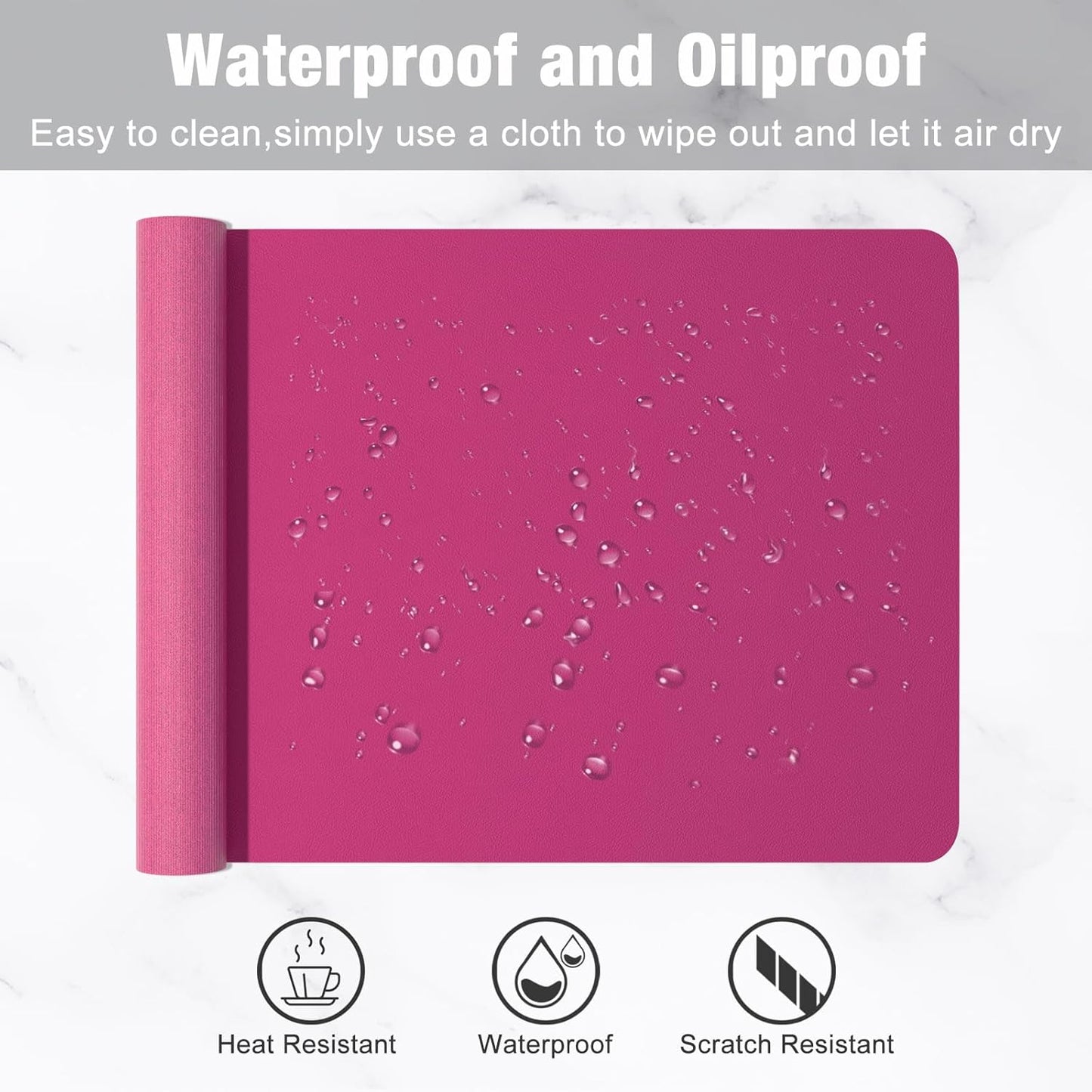 Hsurbtra Desk Pad, 23.6" x 13.8" PU Leather Desk Mat, M Extended Mouse Pad, Waterproof Desktop Blotter Protector, Non-Slip Ultra Thin Small Laptop Keyboard Writing Mat for Office Home, Pink