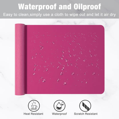 Hsurbtra Desk Pad, 23.6" x 13.8" PU Leather Desk Mat, M Extended Mouse Pad, Waterproof Desktop Blotter Protector, Non-Slip Ultra Thin Small Laptop Keyboard Writing Mat for Office Home, Pink