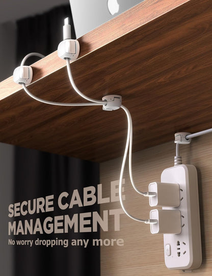 Chfeila 8 Pack Cable Clips [Dual Spring & Clasp] Cable Management, Max Secure Adhesive Cord Organizer, Cord Holder for Nightstand, School Office, College Dorm Essentials, Desk Accessories & Decor