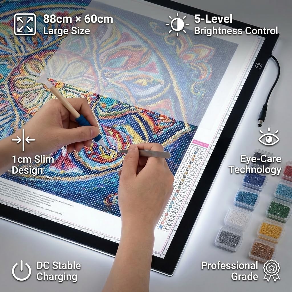 A2 Extra Large Tracing LED Light Pad for Diamond Art, Sketching, Painting - Adjustable Brightness, Sketching, Tracing - USB Powered DIY Diamond Art Light Box - No mesh No dot