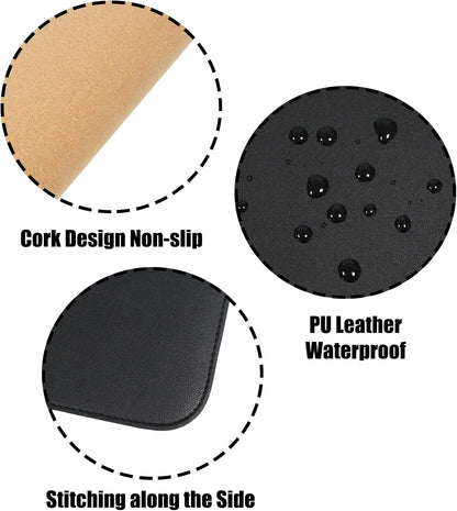 Double-Sided Keyboard Mouse Pad, 31.5"x15.7" PU Leather and Cork Desk Mat Large Overlocked-Edge Desk Pad with Matching Thread, Black
