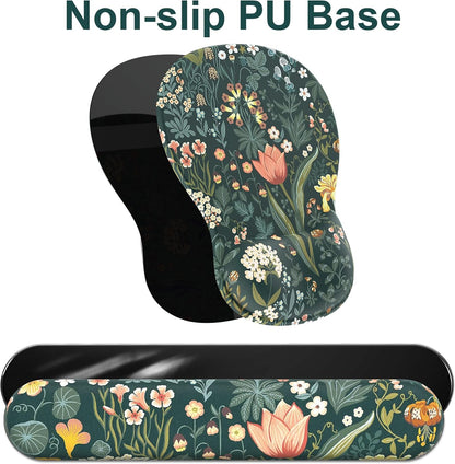 Ergonomic Mouse Pad with Wrist Rest and Keyboard Wrist Rest, Gel Mousepad and Wrist Rest for Computer Keyboard, Pain Relief, Non-Slip PU Base, Mouse Pad with Wrist Support for Gaming, Office, Brown