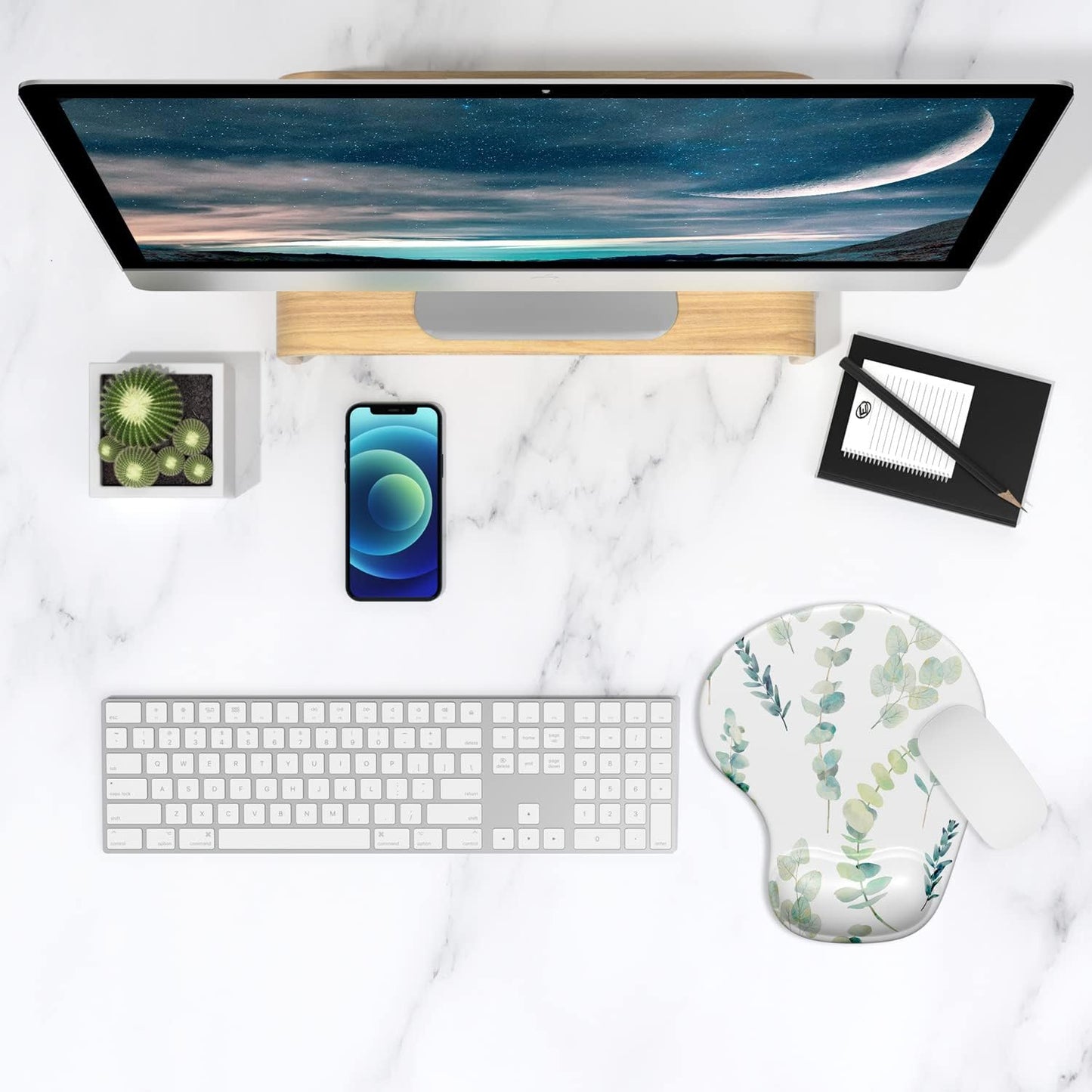 ITNRSIIET Ergonomic Mouse Pad with Gel Wrist Support Wrist Rest Smooth Surface Non-Slip PU Base Comfortable Office Supplies Pain Relief, 9.5 x 8 inches, Beach