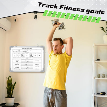 Lincia 16 x 12 Inch Fitness Tracker Whiteboard Workout Calendar for Home Gym Dry Erase Planner Hanging Removable to Do List for Wall Whiteboard with Aluminum Frame for Gym Program(Style A)