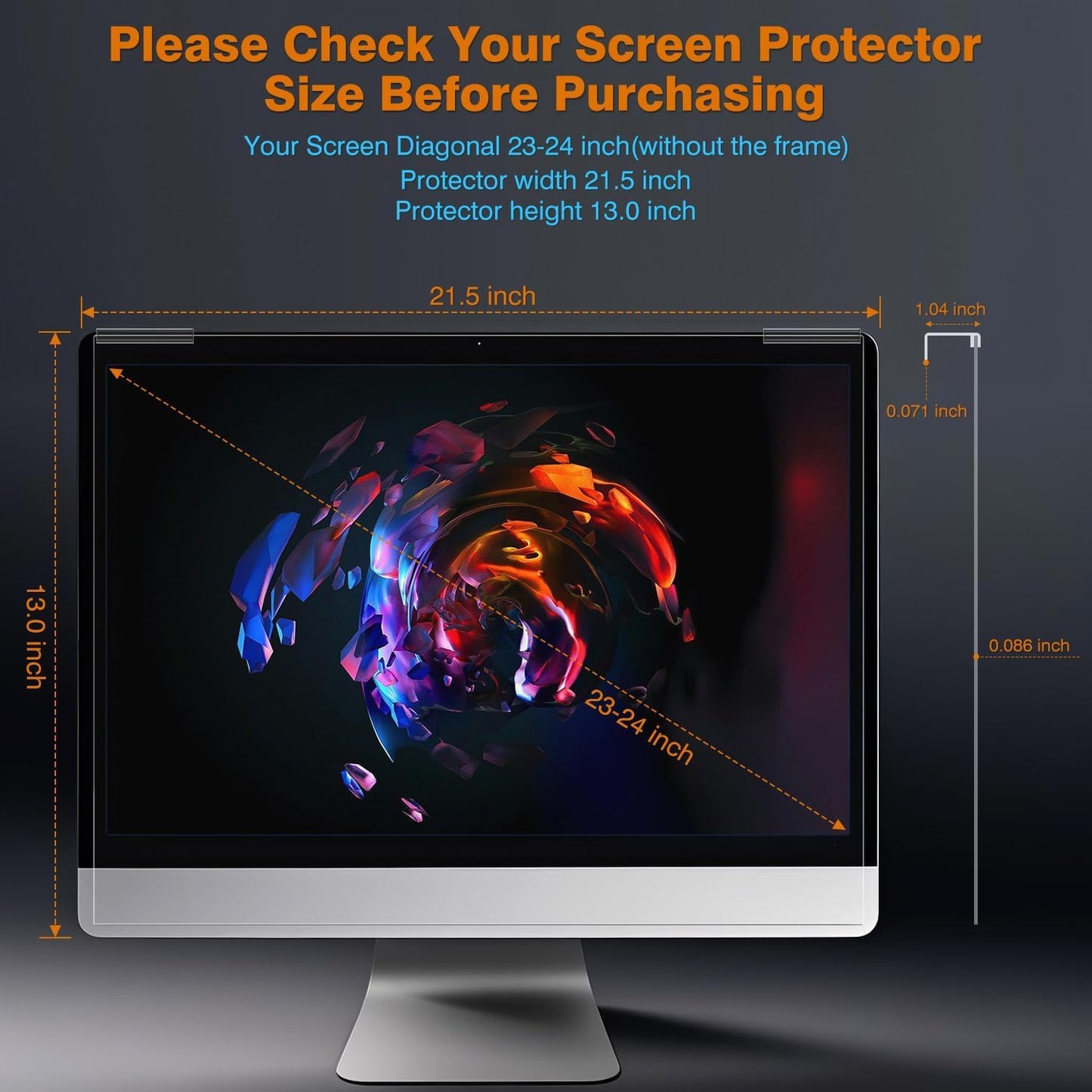 Anti Blue Light & Anti Glare Screen Protector,23-24 Inch Monitor Screen Protector for Eyes Strain,Hanging Computer Screen Blue Light Blocker for LCD TV PC Monitors(1 Pack: 23"-24" Diagonal)