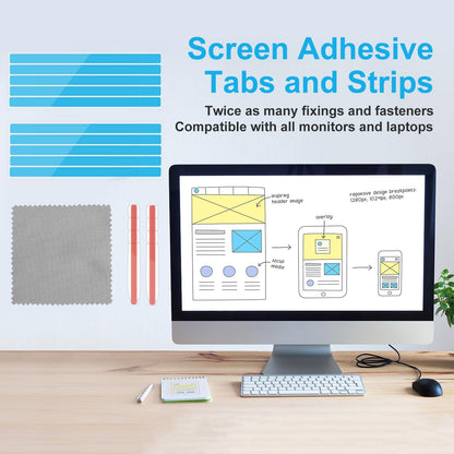12pcs Privacy Screen Adhesive Strips and 2pcs Plastic Slide Mount Tabs for Computer Monitors with Microfiber Cloth for Easily Installing Laptop Privacy Screen Protector - Replacement Kits