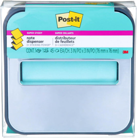 Post-it Note Dispenser with Post-it Pop-up Notes, Black Base with Steel Top, 1 Aqua Splash 3 in. x 3 in. Super Sticky Note Pad, Classroom or Office Supplies
