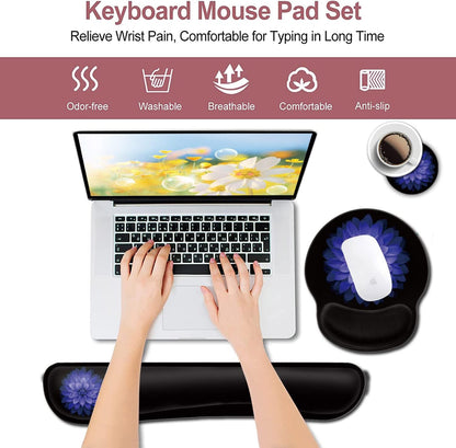 Mouse Pad with Wrist Support, Ergonomic Gel Mouse Pad Beautiful Flowers,Pink Hyacinths on Wood Panel，Non-Slip Durable, Memory Foam Keyboard Wrist Rest, Suitable for Office Typing Games