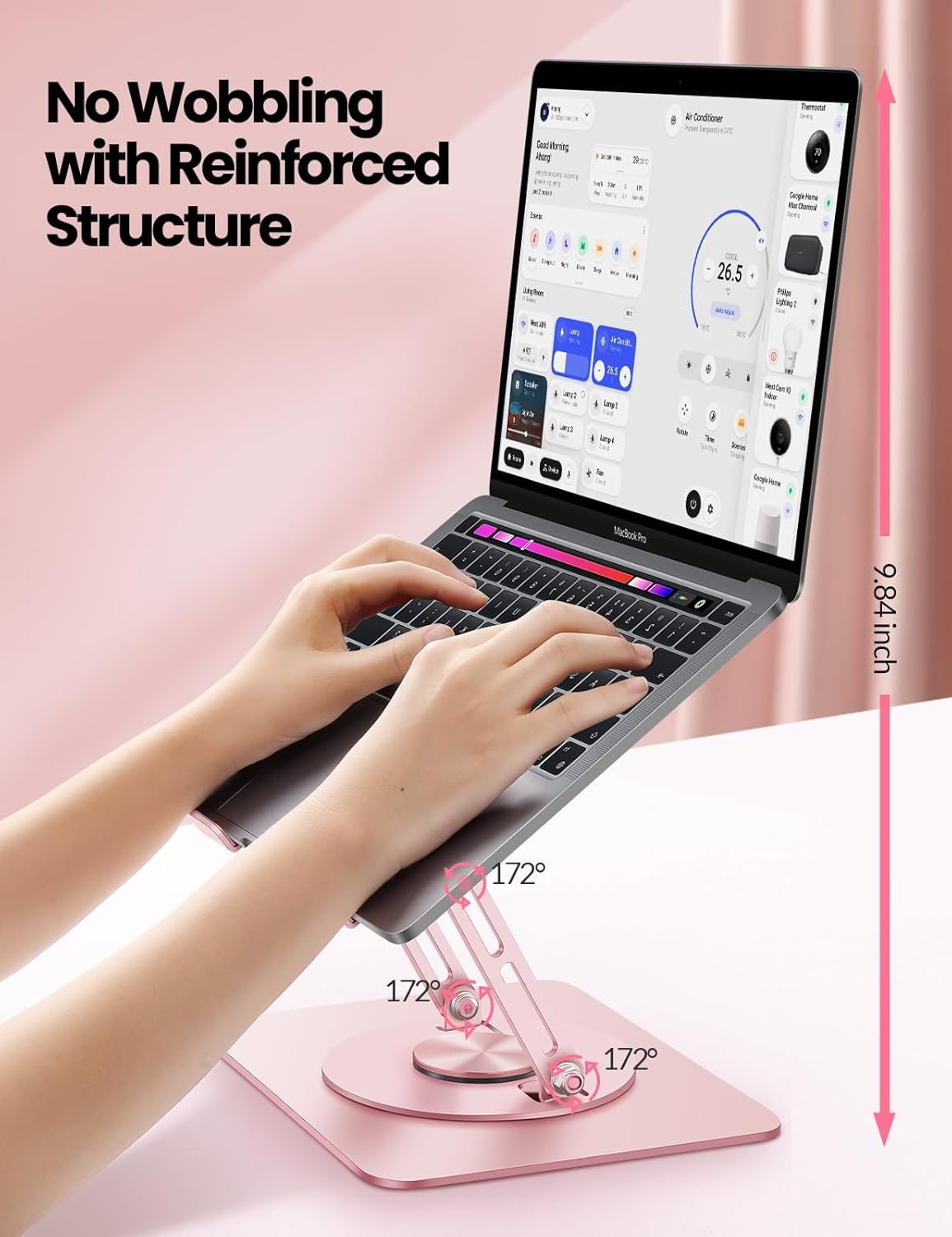 Vaydeer Adjustable Laptop Stand for Desk,Computer Stand Riser with 360° Free Rotation Base and Foldable Design Ergonomic Laptop Riser Fits for MacBook,Dell, HP and More 10-15.6” Laptops (Pink)