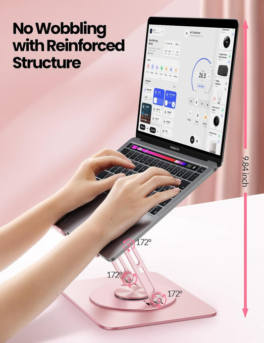 Vaydeer Adjustable Laptop Stand for Desk,Computer Stand Riser with 360° Free Rotation Base and Foldable Design Ergonomic Laptop Riser Fits for MacBook,Dell, HP and More 10-15.6” Laptops (Pink)