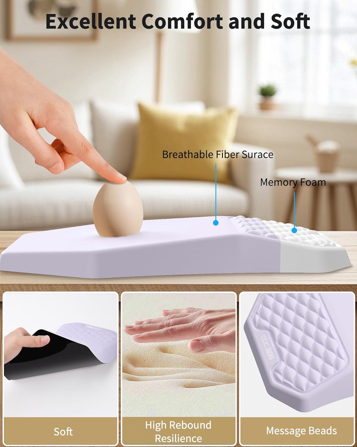 Ergonomic Mouse Pad and Keyboard Wrist Rest Support Set, Massage Design Mousepad for Carpal Tunnel Pain Relief, Memory Foam, Non-Slip PU Base for Computer Desk, Black