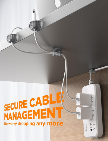 Chfeila 8 Pack Cable Clips [Dual Spring & Clasp] Cable Management, Max Secure Adhesive Cord Organizer, Cord Holder for Nightstand, School Office, College Dorm Essentials, Desk Accessories & Decor