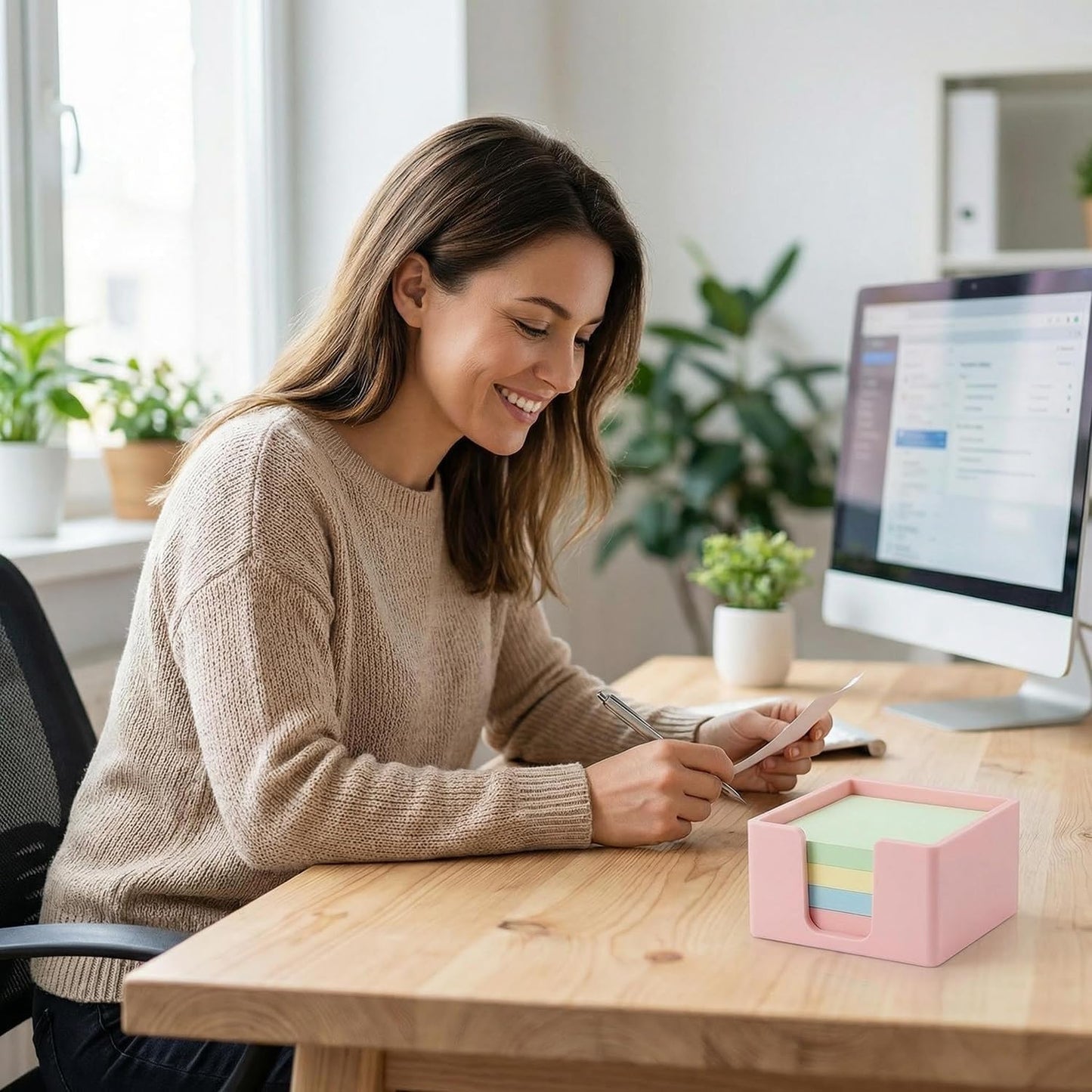 Silicone Sticky Note Holder for Desk - Modern 3x3 Inch Memo Pad Dispenser Post Note Holder, Minimalist Desk Storage Organizer for Office, Home, and School, White