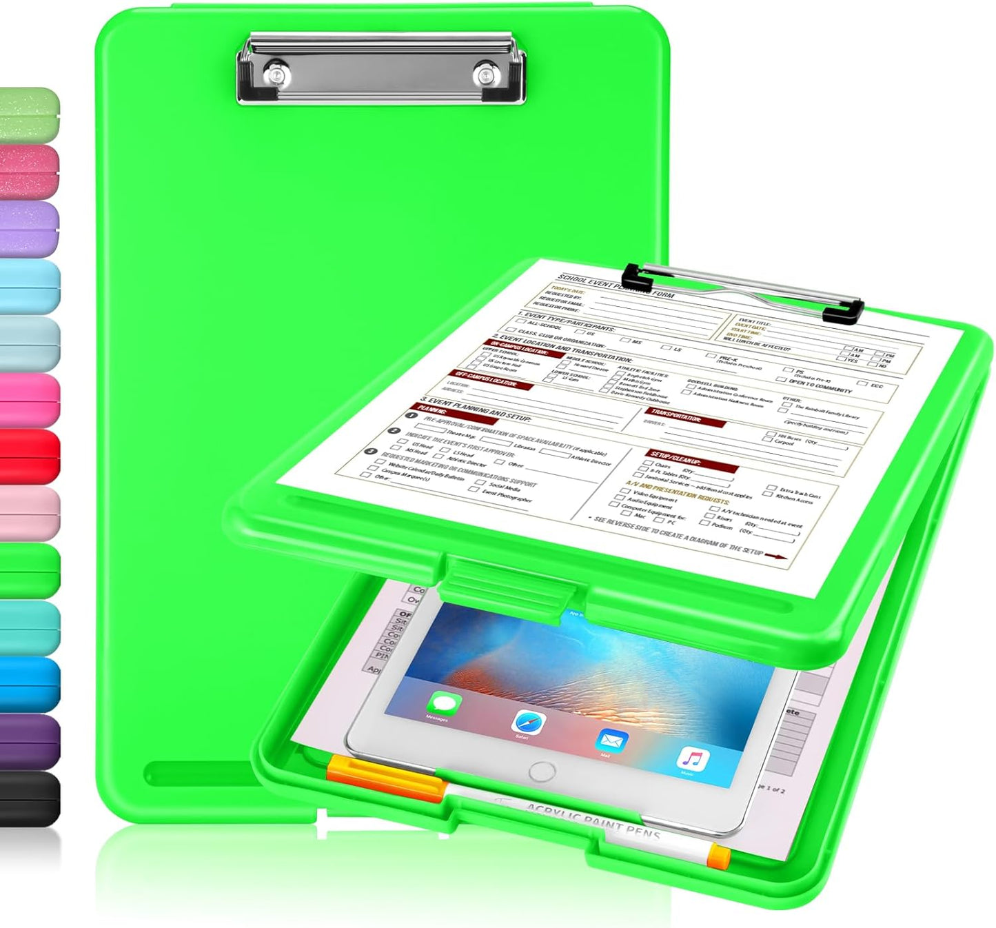 Sooez Clipboard with Storage, Plastic Storage Clipboards with Low Profile Clip, Nursing Clip Boards Foldable, Hanging Clipboard Case for Work, Teacher, Classroom Must Haves, Office School Supplies