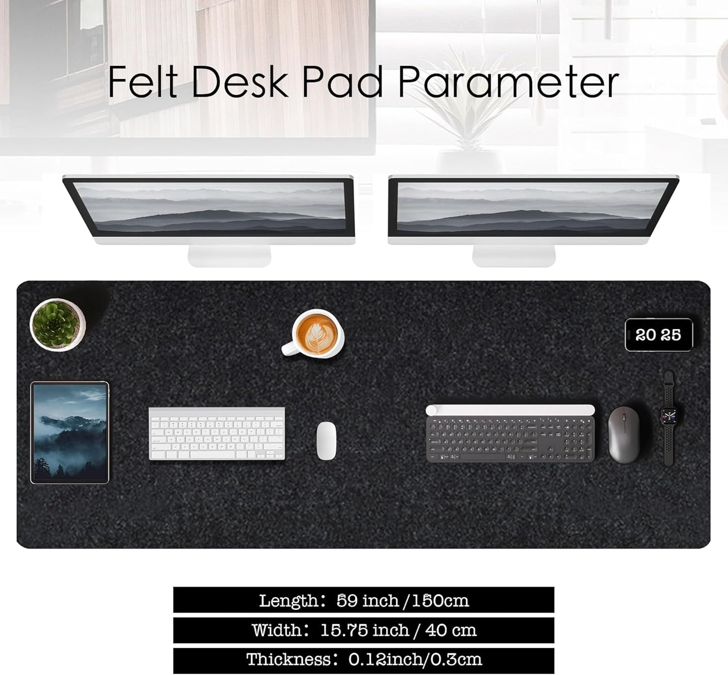 59’’x15.75” Large Felt Desk Mat, Computer Mat for Desk, Non-Slip Mouse Pad, Office Supplies Desk Protector, Desk Accessories for Home and Office (Dark Gray)