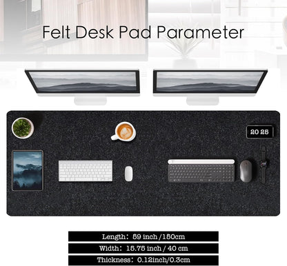 59’’x15.75” Large Felt Desk Mat, Computer Mat for Desk, Non-Slip Mouse Pad, Office Supplies Desk Protector, Desk Accessories for Home and Office (Dark Gray)