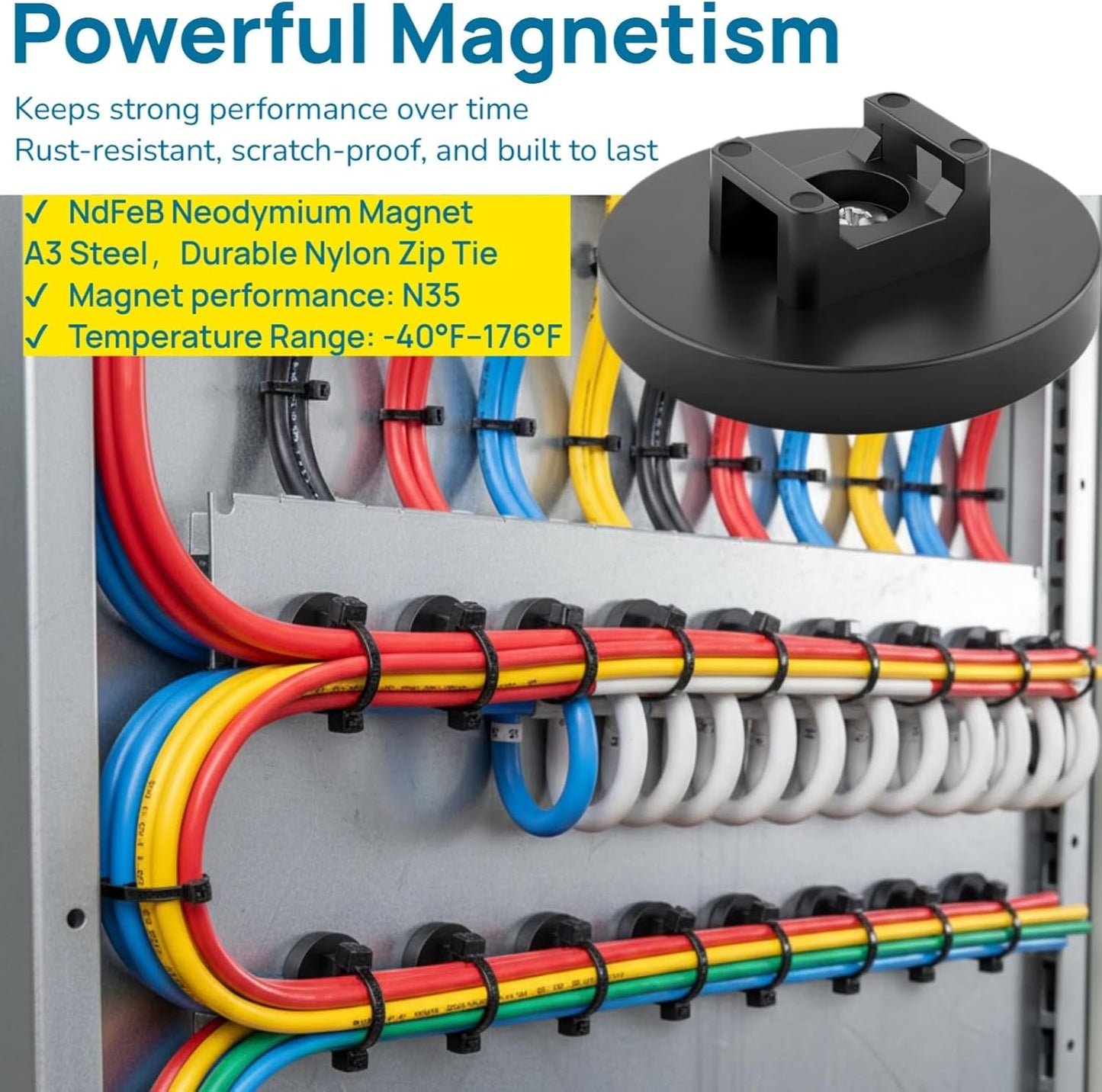 225 Pieces Magnetic Cable Ties Set, 25 Magnetic Zip Tie Mounts with 200 Cable Ties, Strong Wire Holder Cables Management, Multipurpose Electrical Cord Holders Organizer (22mm)