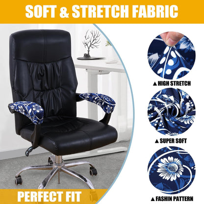 Smiry Stretch Printed Office Chair Armrest Covers, 2 Pcs Soft Fit Removable Washable Computer Desk Chair Arm Covers Protector, Black