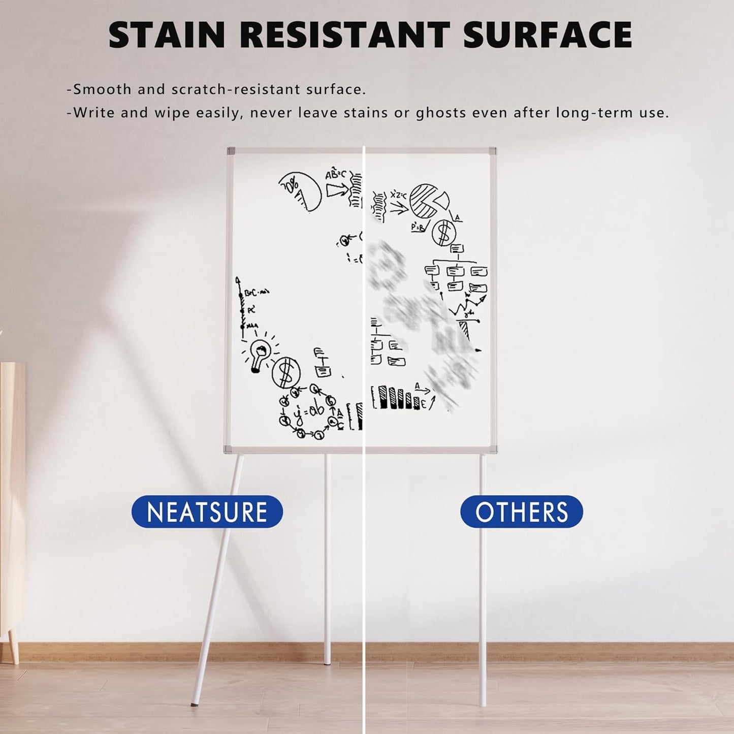 Large Whiteboard Easel with Stand, 36" x 24" Portable Standing Magnetic Dry Erase White Board, 3' x 2' Tripod Height Adjustable Flip Chart Easel for Home Office Classroom School, Silver