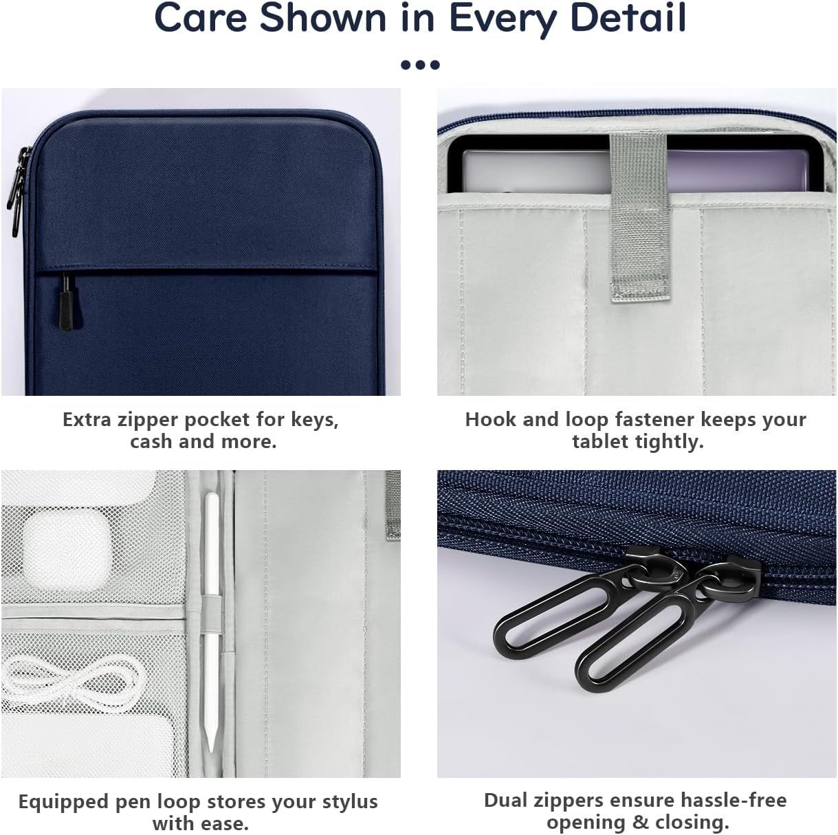 Dadanism 9-11 Inch Tablet Sleeve Padded Carrying Case for iPad (A16) 11th Gen 11", iPad 10th Gen 10.9", iPad Air M4/Pro M5 11", iPad Air 5/4, iPad 9/8/7th Gen, Galaxy Tab A11+ Plus 11", Blue