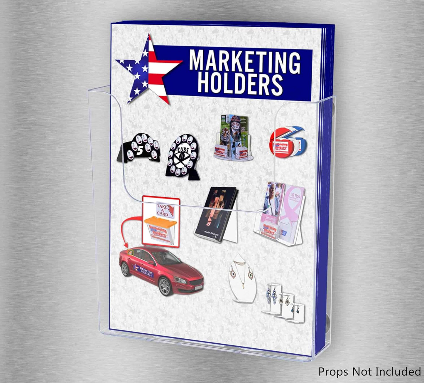 Marketing Holders 6 Pack Suction Cup Brochure Holder Holds 6 Inch Wide Literature Window or Glass Wall Mount Display Indoor Graphic Images Amenity Flyers or Reference Sheet Racks