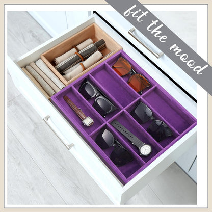 Amylove 2 Pcs Sunglass Organizer Trays Glasses Stackable Jewelry Trays Sunglass Organizer Display Box(8 Grids,Beige)