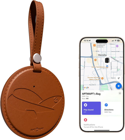 Smart Luggage Tag Works with Apple Find My, Premium Leather Suitcase Tracker with 2 ID Labels, TSA-Friendly, Anti-Lost Travel Essentials for Bags Backpacks, Wireless Charging, Black