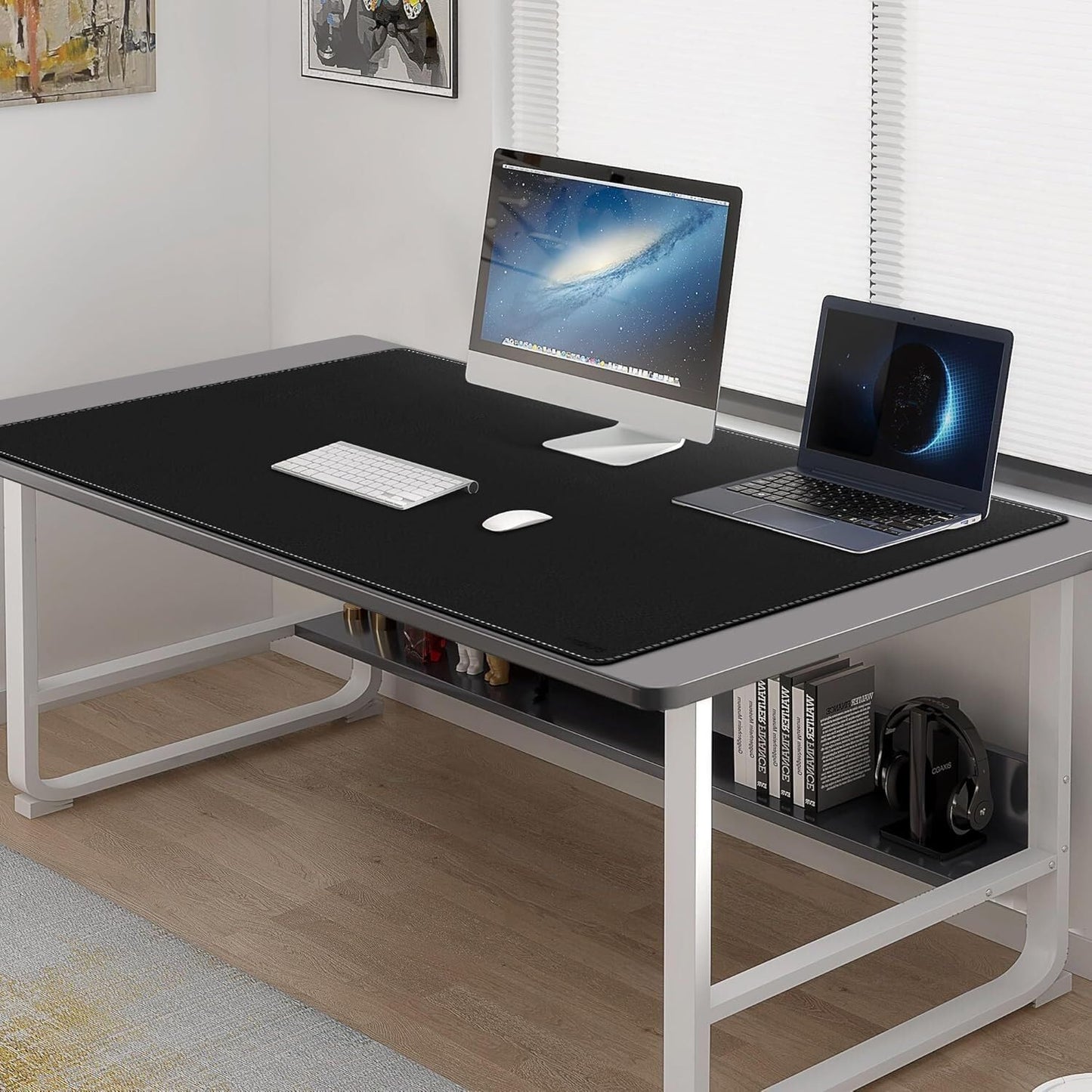 Mydours 40" x 20" Extra Large Desk Mat, PU Leather & Cork Desk Pad, Large XXL Desk Mouse Pad for Workstation, Office, Home, Computer Desk Mat with Keyboard & Mouse (Black)