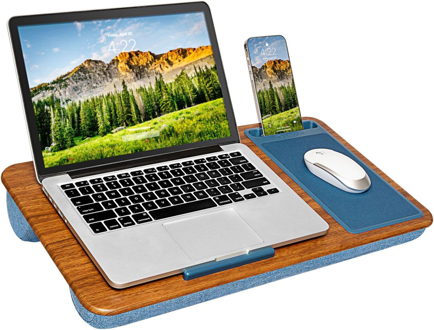 LAPGEAR Home Office Lap Desk with Device Ledge, Mouse Pad, and Phone Holder - Black Carbon - Fits up to 15.6 Inch Laptops - Style No. 91588