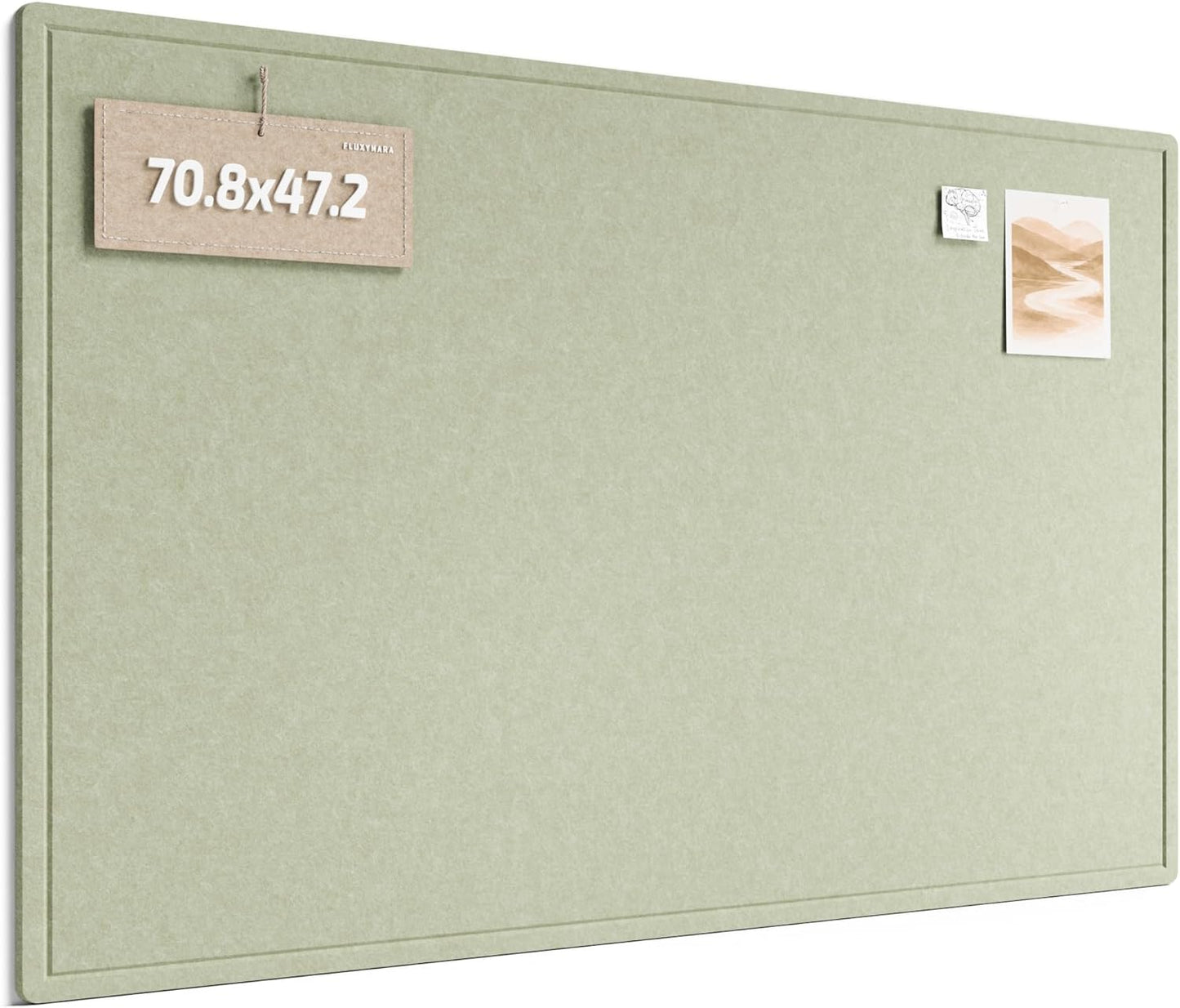 Fluxynara Bulletin Board, 23.6" x 17.5" Cork Board Alternative with 12 Safe Removable Adhesive Tabs, Foldable Felt Pin Board for Home Office, Classroom, Bedroom,Entryway for Walls—Sage
