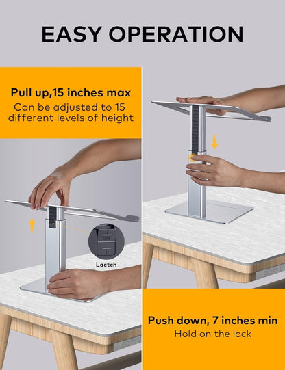Laptop Stand for Desk, Ergonomic Sitting and Standing Laptop Riser for Notebook MacBook 11-17 Inches，DJ Laptop Stand Adjustable Height from 7-15 Inches Aluminum(Black)