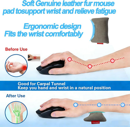 Vogana 1 Piece Mouse Soft Wrist Rest| Made from Suede and Mouse Support 100% Wool fillingr| for Computer, Laptop, PC Gaming Grey