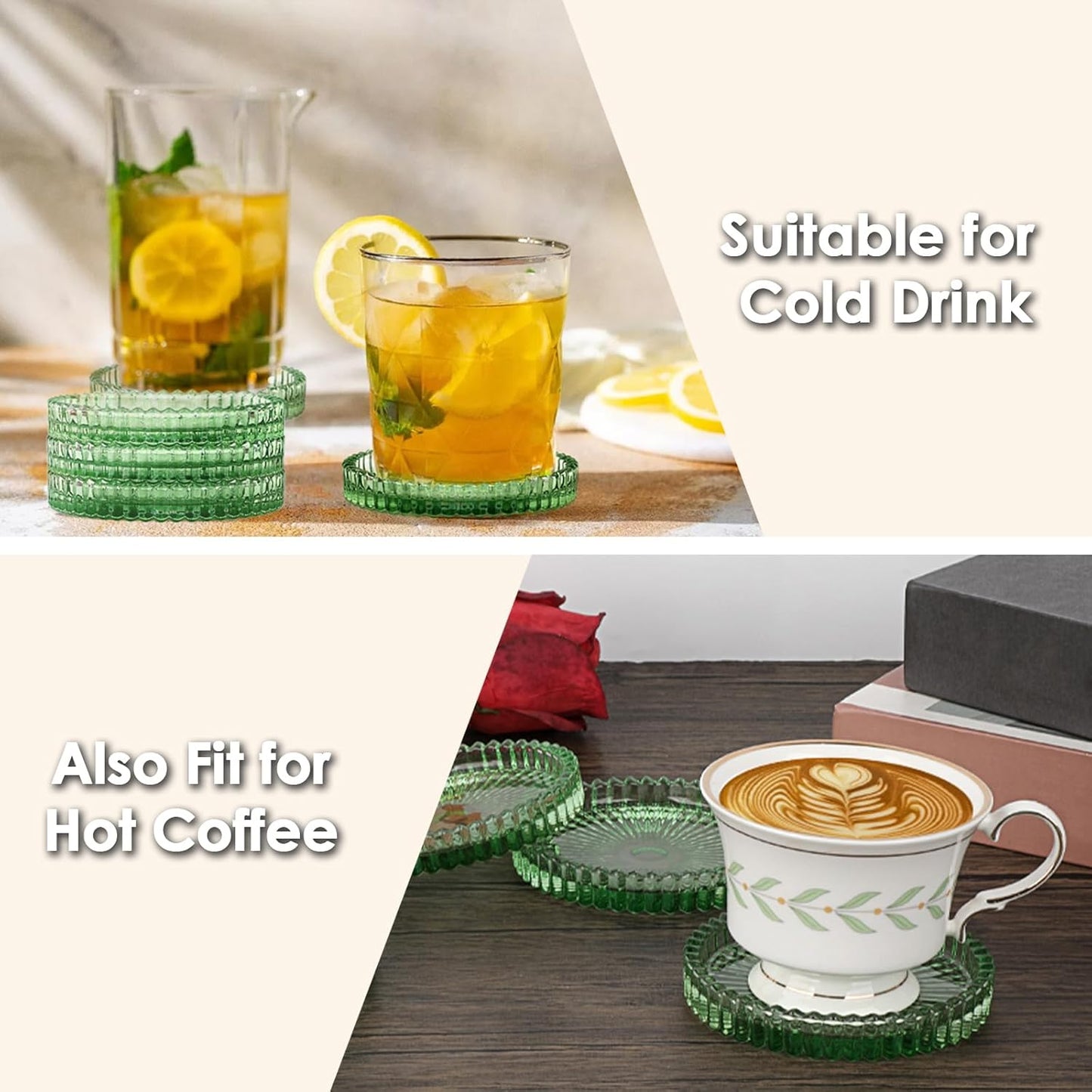 Modern Clear Coasters Set of 5- Glass Cute Coasters for Drinks Crystal Coaster Round Chic Cup Mat Cute Coffee Table Coaster for Kitchen, Bar, Dining Room, Living Room, Patio(Amber)