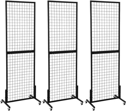 3 Packs 1.8' x 5.7' Grid Wall Panels Standing Wire Grid, Display Rack with T-Base Wheels Freestanding Gridwall Panel Tower for Shows, Black