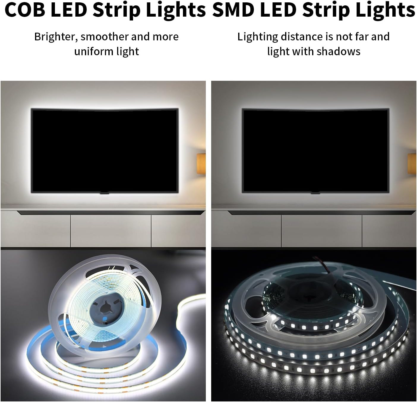 32.8FT/10M Blue COB LED Strip Light, 3200LEDS LED Tape Lights, High Bright CRI93+ Flexible Dimmable Light Strip for Bedroom TV Backlight Monitor Gaming Room Bar Decor(with Plug)