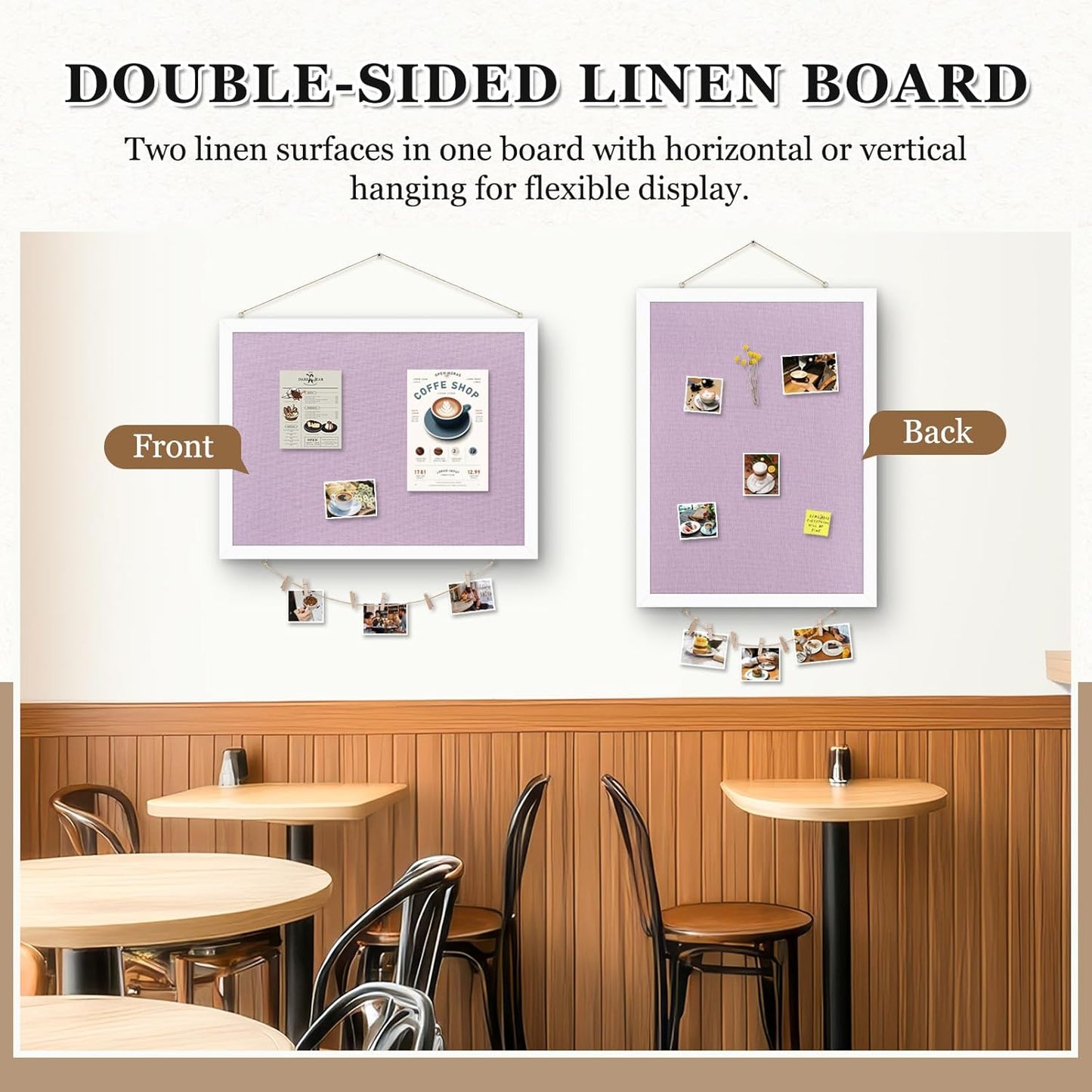 DOLLAR BOSS Bulletin Boards with Linen 1-Pack 16''X 12'' Double-Sided Cork Board for Walls Wood Framed Bulletin Boards, Small Pin Board for Home Kitchen Office Decorative Hanging 10 Pushpins