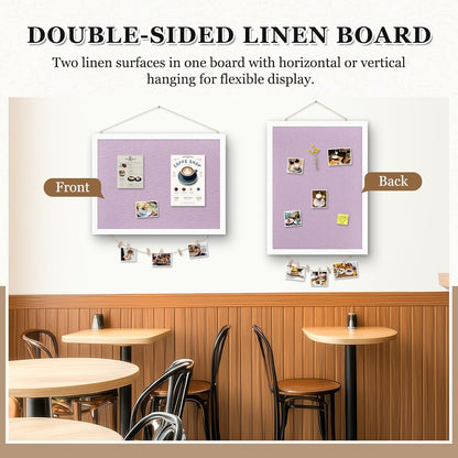 DOLLAR BOSS Bulletin Boards with Linen 1-Pack 16''X 12'' Double-Sided Cork Board for Walls Wood Framed Bulletin Boards, Small Pin Board for Home Kitchen Office Decorative Hanging 10 Pushpins