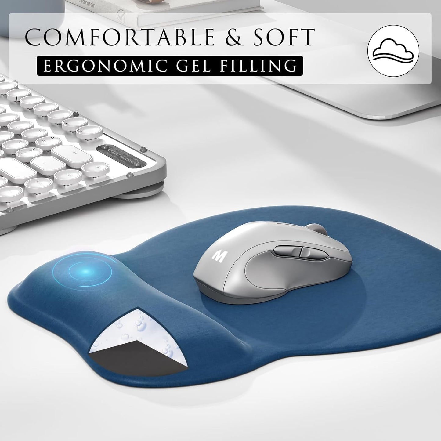 MROCO Ergonomic Mouse Pad with Gel Wrist Rest, Smooth Wrist Support Surface, Non-Slip PU Base for Pain Relief, Comfortable Mousepad for Computer, Laptop, Office & Home, 9.4 x 8.1 in, Black