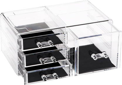 Sea Team Clear Makeup Organizer with Drawers, Acrylic Plastic Cosmetic Display Case, Jewelry Storage Box, Holder for Dresser, Bathroom, Vanity, Countertop (3 Middle Drawers)