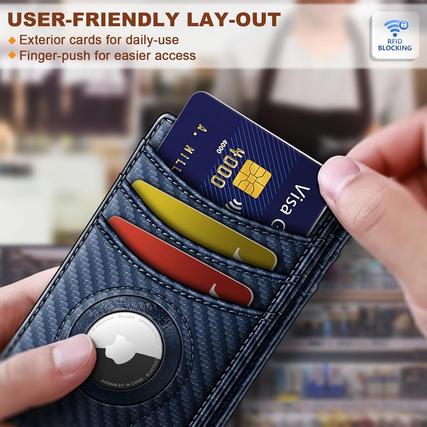 BULLIANT Men Airtag Wallet,Slim Wallet Money Clip Card Holder Magnetic Closure 12 Cards in Front Pocket RFID Blocking