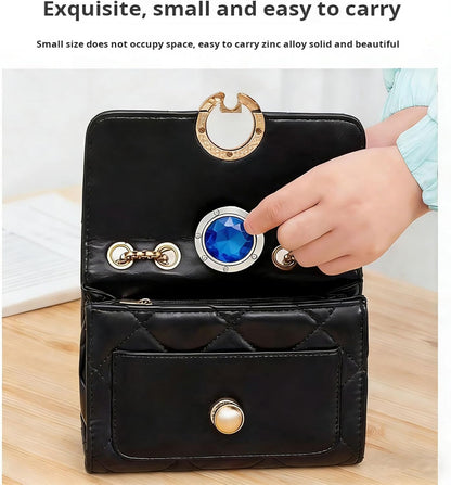 6 PCS Crystal Handbag Hooks for Tables, Portable Folding Purse Hanger, Non-Slip Bag Holder for Restaurant Office Home, Magnetic Closure, Alloy Metal, Easy to Carry