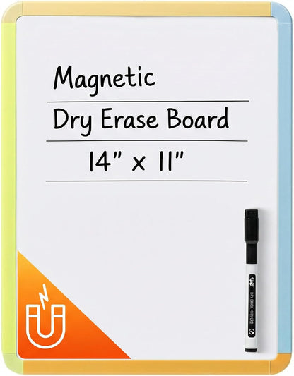 Mr. Pen- Dry Erase Board, 14” x 11” with a Black Dry Erase Marker, White Frame, Small Mini White Board for Students, Fridge, Wall, Locker, Includes Double Sided Tapes