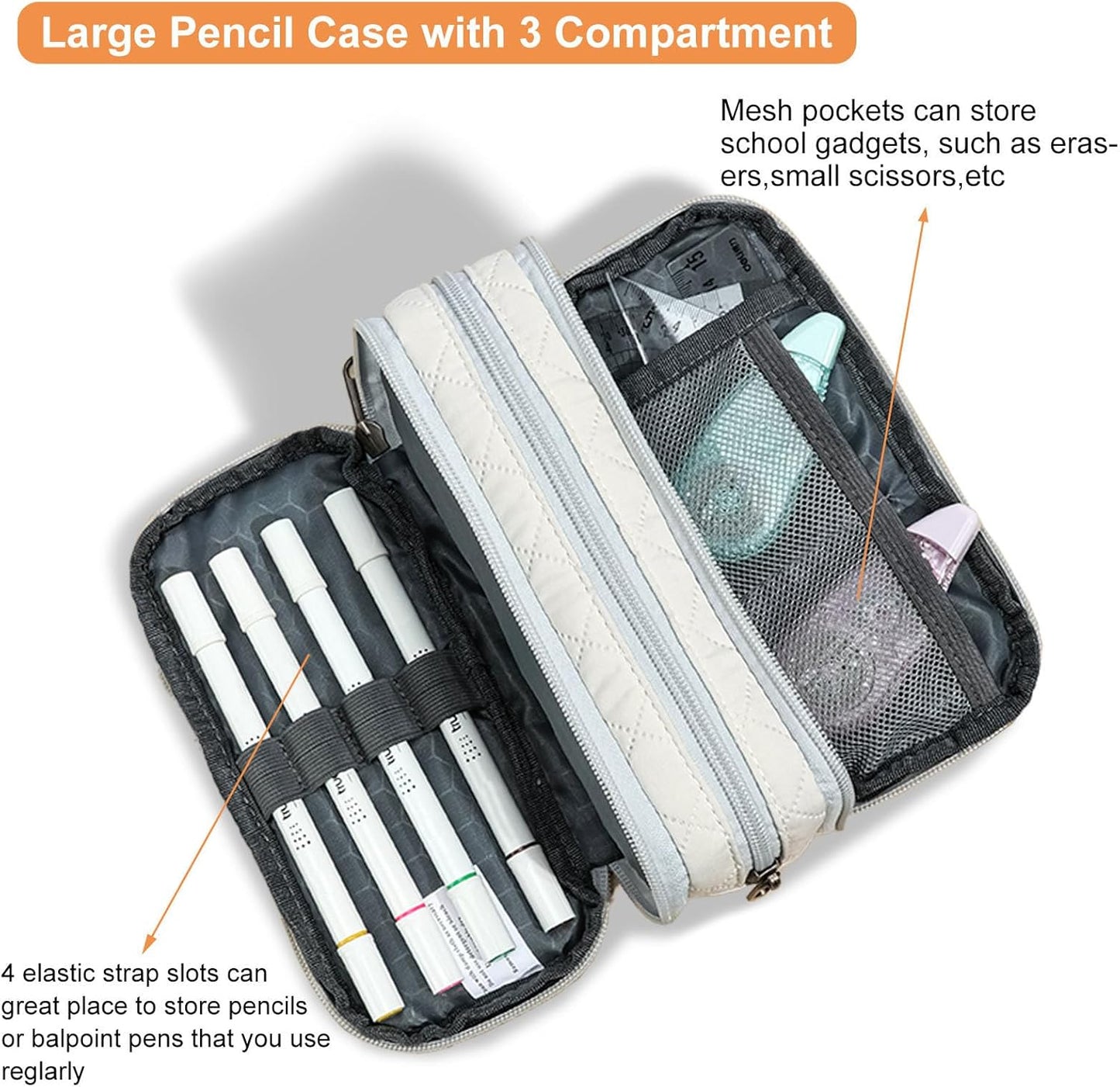 Della Gao Large Pencil Case, Big Capacity Pencil Pouch with 2 Compartments, Office Pencil Bag with Zipper, Big Pen Case for Adults (01-Black)