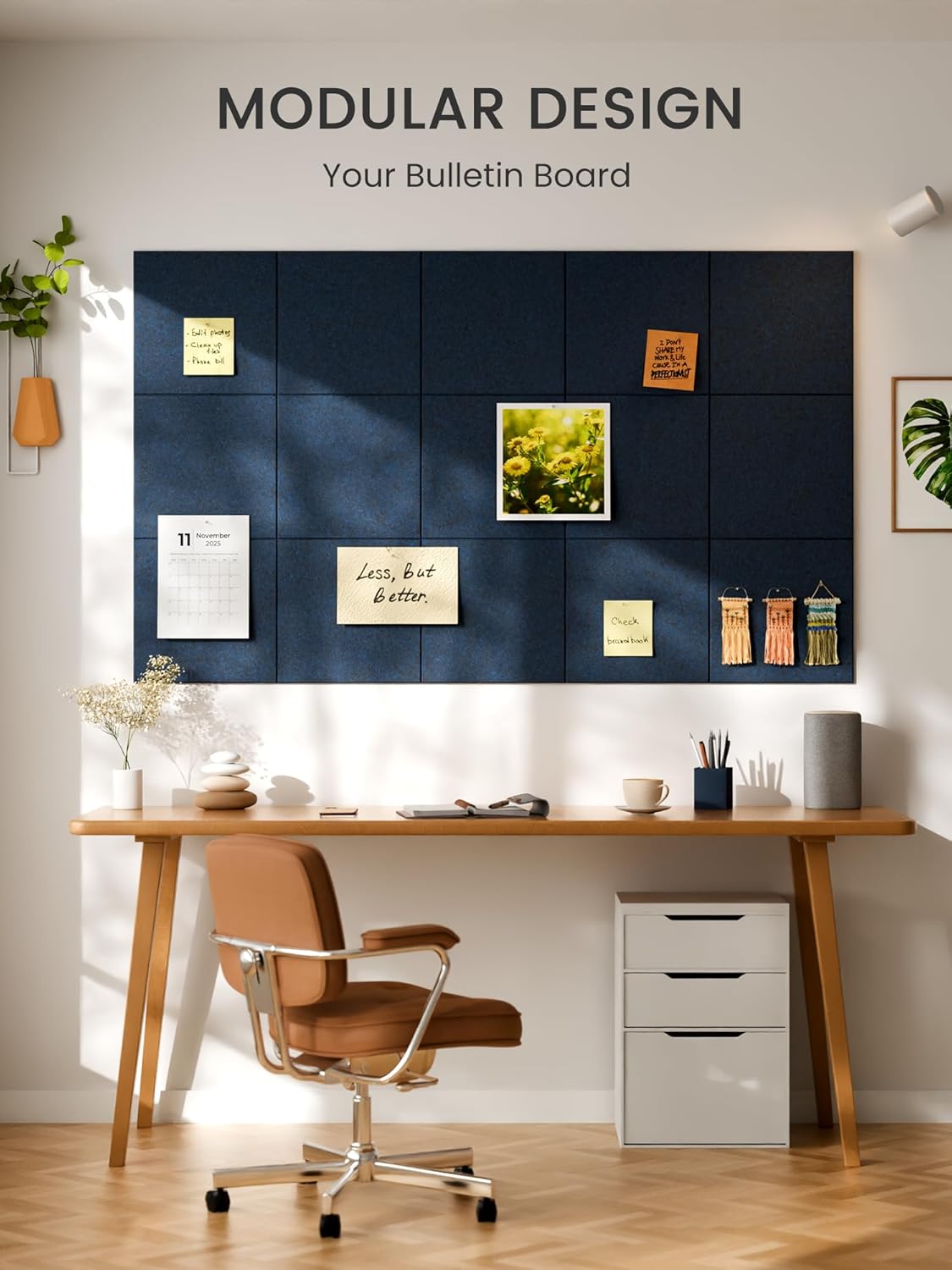 Bumusty Large Cork Board Alternative-48 x 36" Felt Bulletin Board Tiles, with 30 Pushpins, 70 Adhesive Tabs, Bold-Stripe 12-Pack, Cork Boards for Office Push Pin Board Felt Board-Carbon Blue